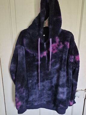 Plush Tie-Dye Sherpa Hoodie in Purple and Pink